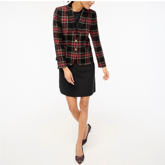 J.Crew Size 6P Wool-blend schoolboy blazer Black Tartan Plaid NwT - Picture 1 of 6